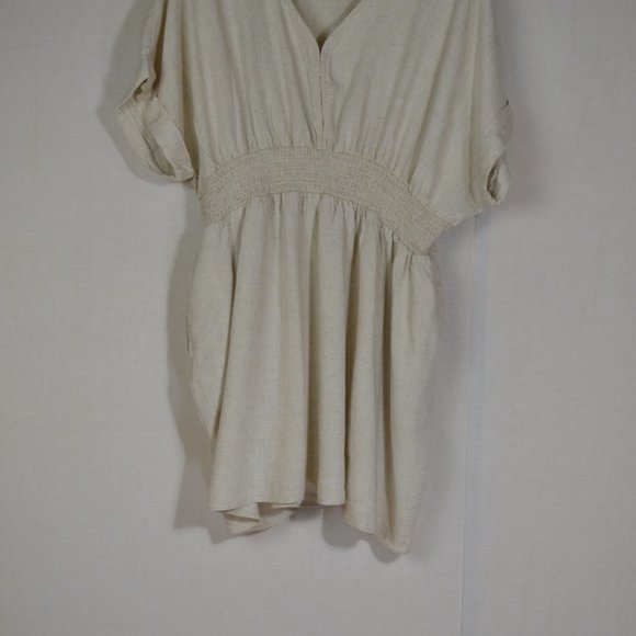 Smock Waist Lagenlook Tunic Maternity Top Beach ,oat colour linen - Picture 5 of 10